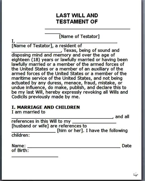 Free Printable Blank Last Will And Testament Forms Printable Forms