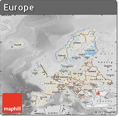 Free Shaded Relief Map Of Europe Desaturated