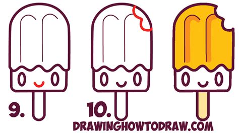 How To Draw Cute Kawaii Popsicle Creamsicle With Face On It Easy