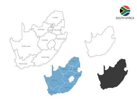 4 Style Of South Africa Map Vector Illustration Have All Province And