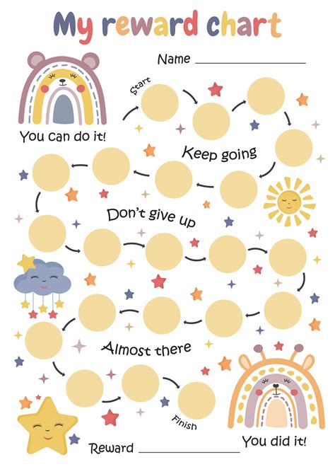 Printable Reward Chart With Rainbows For Kids Children Behavior Chart