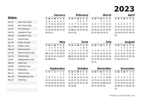 2023 Year Calendar Template With Us Holidays Free Printable Templates