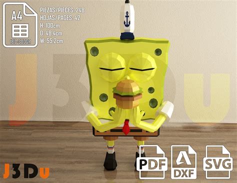 Spongebob Papercraft Pdf Spongebob Svg Template For Etsy