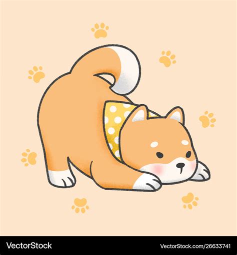 Shiba Inu Dog Cartoon Hand Drawn Style Royalty Free Vector