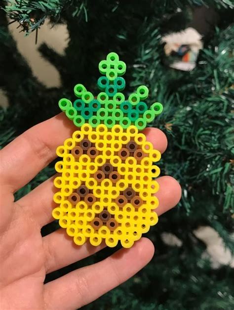 Pineapple Pin Perler Beads Button Pixel Art Tropical Etsy Easy