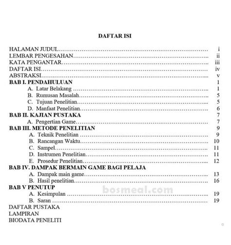 Contoh Daftar Isi Proposal Dunia Sosial Riset