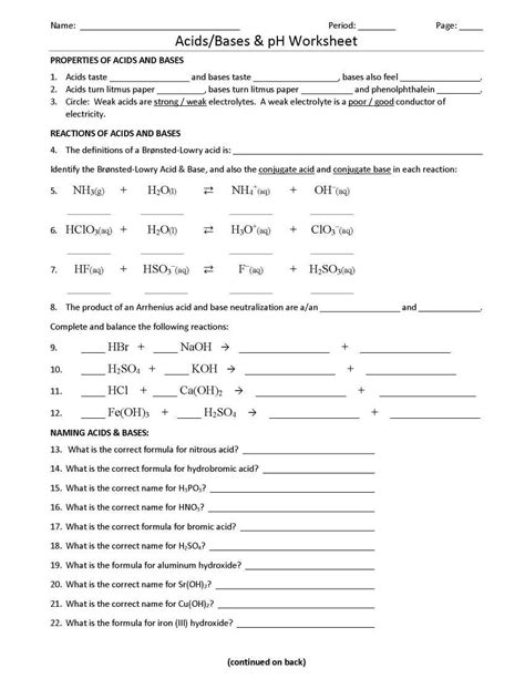 Indicators for small volume samples. Ph Acids and Bases Worksheet - 2020 2021 EduVark