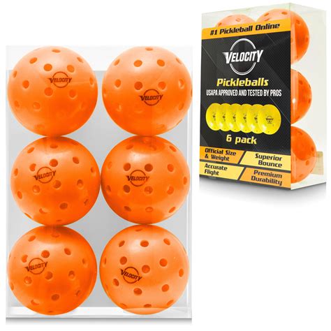 Velocity Outdoor 6 Count Orange Pickleball Balls Usapa Approved 40