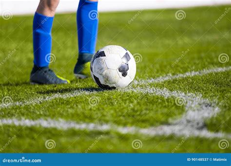 Soccer With Ball On Soccer Field Shooting A Corner Stock Image Image