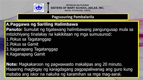 Filipino Unang Linggo Sa Ikalawang Markahan Pptx