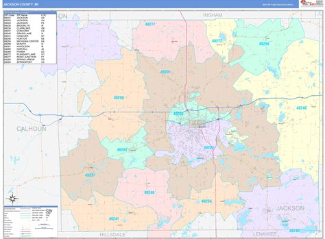 Jackson County Mi Wall Map Color Cast Style By Marketmaps Mapsales