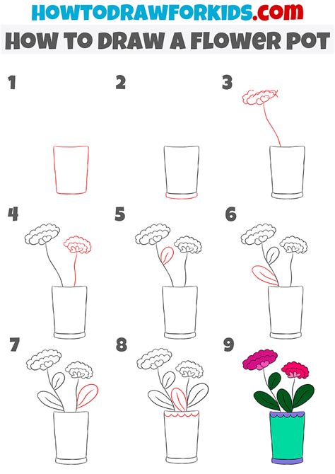 How To Draw A Flower Pot Easy Drawing Tutorial For Kids