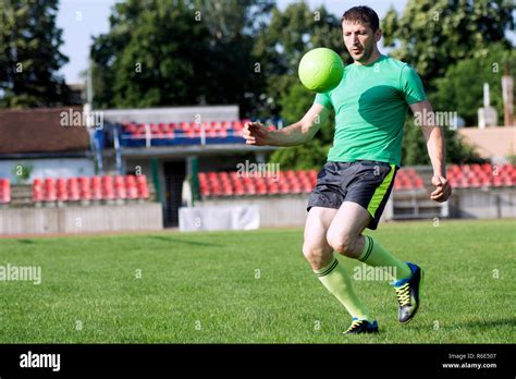 Shooting Soccer Ball Stock Photo Alamy