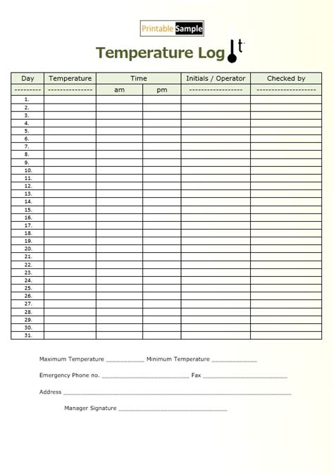 11 Free Sample Temperature Log Templates Printable Samples