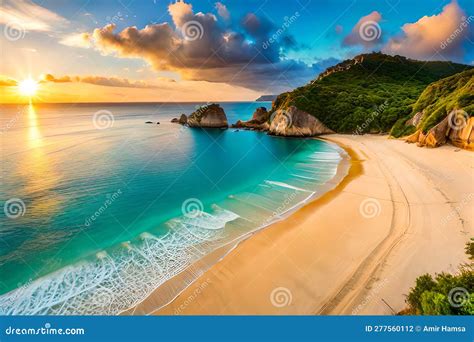 Dream Scene Beautiful Beach View With White Sand And Blue Water