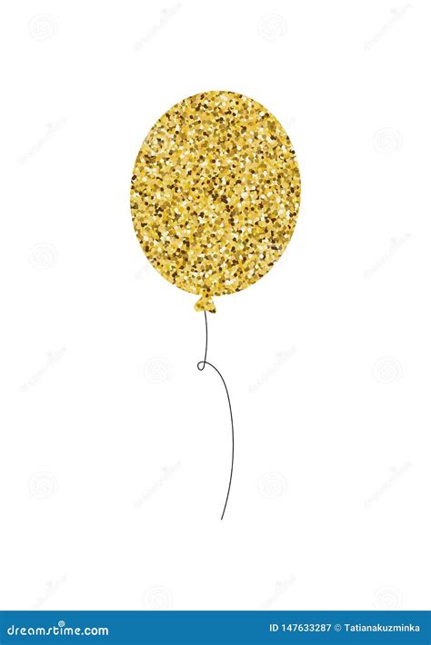 Golden Glittering Balloon With Glitter Texture Isolated On White