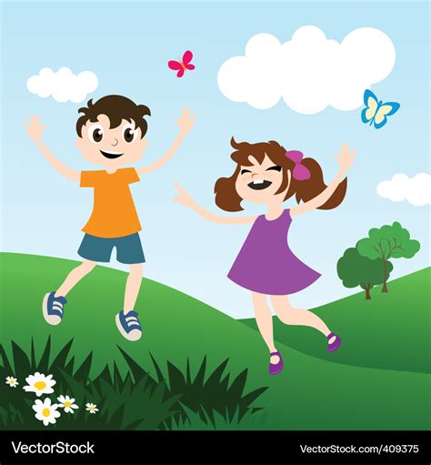 Kids Playing Outdoors Royalty Free Vector Image