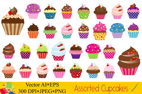 Cute Assorted Cupcakes Clipart Vector Graphic By Vr Digital Design