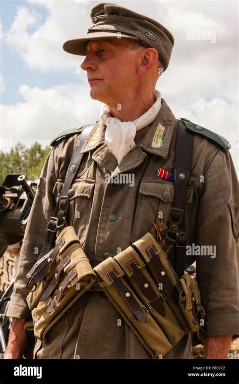 Ww2 Re Enactment Wehrmacht German Officer Standing In Combat Stock