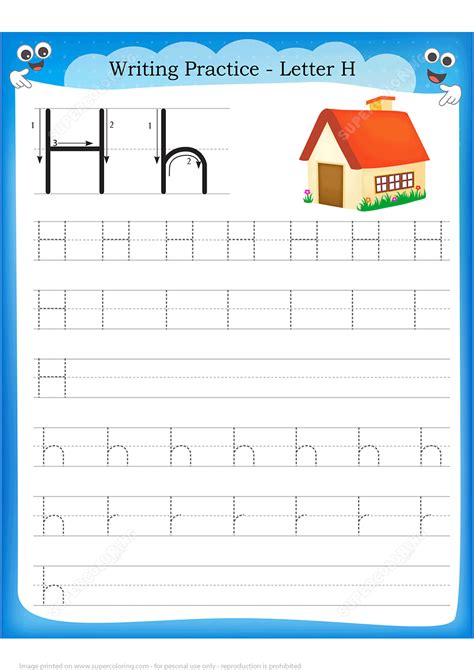 Letter H Is For Home Handwriting Practice Worksheet Free Printable