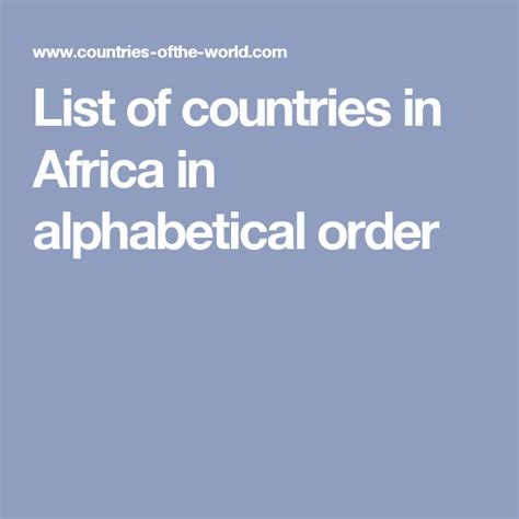 Alphabetical List Of All African Countries