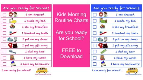 Kids Morning Routine Charts Are You Ready For School Free To