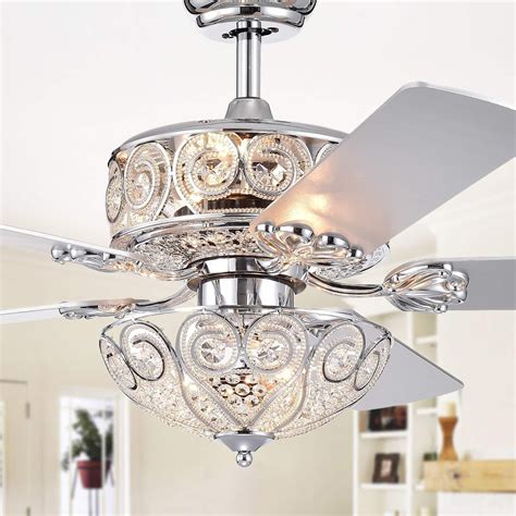 Ceiling fan with stacked shades of crystal baguettes. Catalina Chrome-Finish 5-blade 52-inch Crystal Ceiling Fan ...