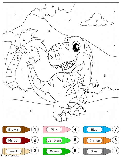 Elated T Rex Dinosaur Color By Number Coloring Page