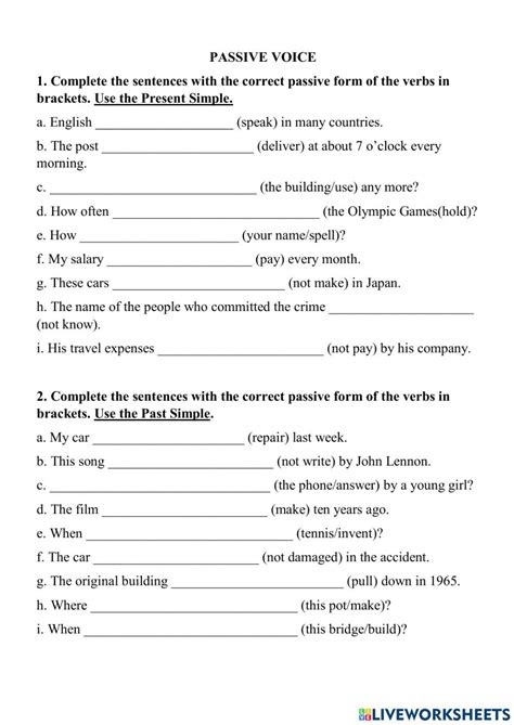 Passive Voice Present And Past Simple Worksheet English Writing