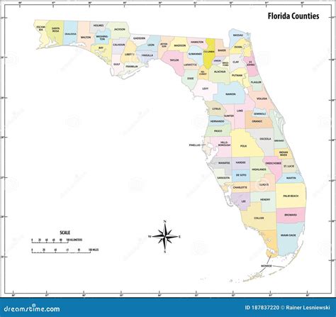 Florida State Outline Administrative And Political Map In Color Stock