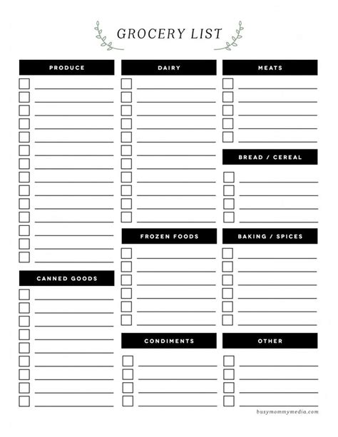 Free Printable Grocery List Grocery List Printable Free Grocery List