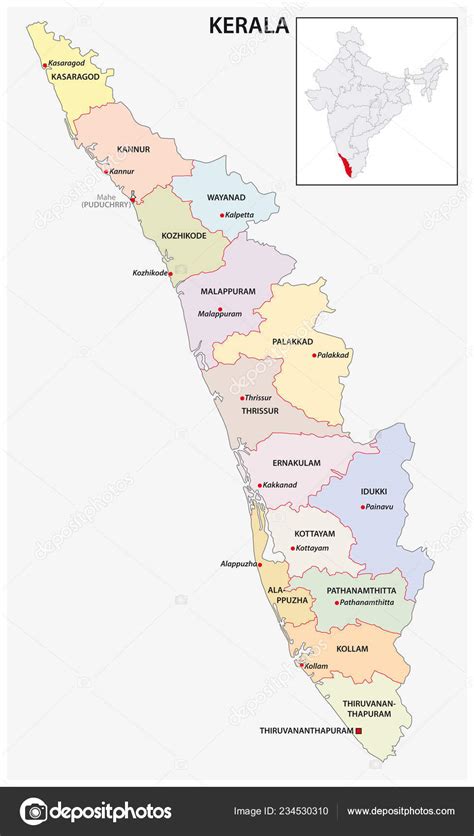 Outline Map Of Kerala With Districts