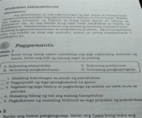 Suriin Kung Saan Aspeto Nabibilang Ang Mga Nakatalang Suliranin Ng