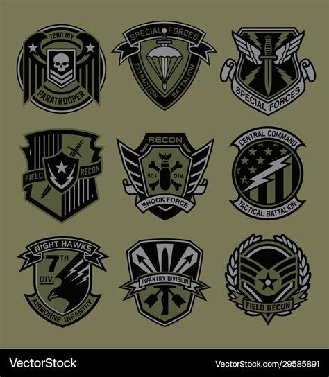 Military Patch Emblem Badge Set In Army Green Vector Image