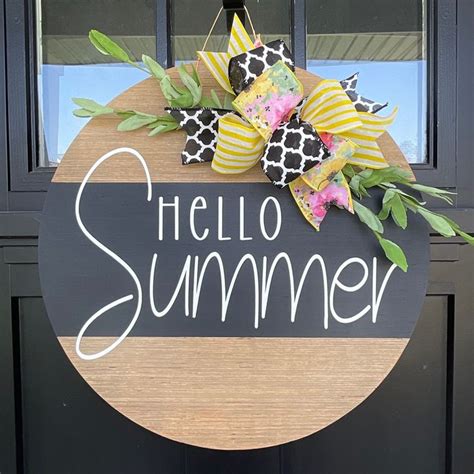 Hello Summer Door Hanger Hello Summer Door Sign Hello Summer Porch Sign