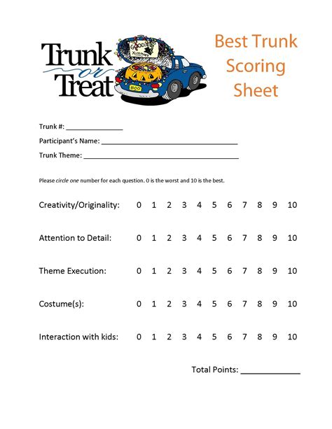 It makes me feel cozy and so excited about the holiday season. Trunk or Treat Scoring Sheet. Can be used for Best Trunk ...