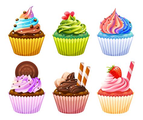 Set Of Delicious Cupcakes Cartoon Illustration 7817638 Vector Art At