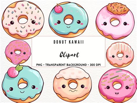 Donuts Clipart Bundle Png Doughnut Clipart Food Clipart Kawaii Etsy