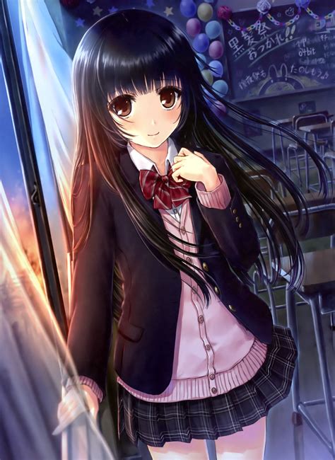 Fondos De Pantalla Anime Chicas Anime Cabello Negro Uniforme