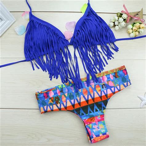 Fringed Bikinis Triangle Swimwear Stamp Split Swimsuit Beach Bikini