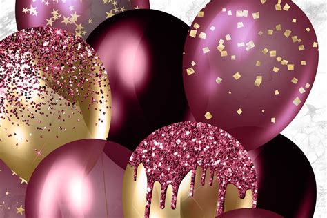 Burgundy And Gold Balloons Clipart Glitter Balloon Png Digital