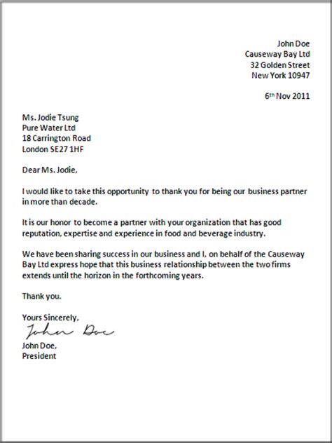 Formal Business Letter Format Official Letter Sample Template