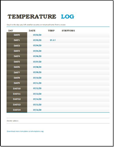 Personal Temperature Log Template For Excel Download