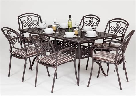 In a rainy region, resin furniture holds up well and comes in multiple designs to match any style. Brompton Metal Garden Rectangular Set - Garden Furniture ...