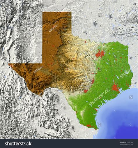 Texas Shaded Relief Map Major Urban Stock Illustration 15627904