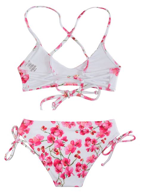 Chanceloves Pink Cherry Blossoms 2 Piece Padded Bikini Girls Sizes 7 14