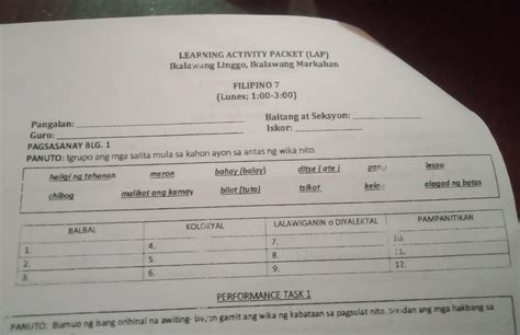 Learning Activity Packet Lap Ikalawang Linggo Ikalawang Markahan