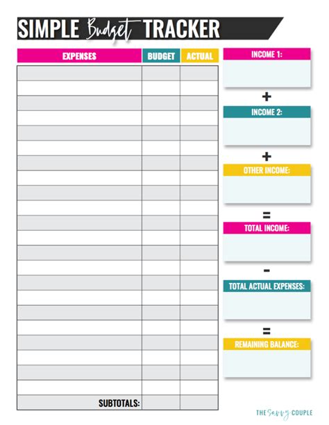 Simple Monthly Budget Tracker Digital And Printable Budget Template