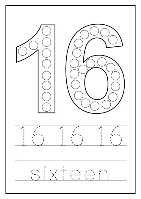 Learning Numbers For Kids Number Sixteen Math Worksheet 9826926