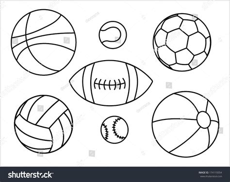 Set Sport Balls Outline Basketball Ball Stock Vector 174119354